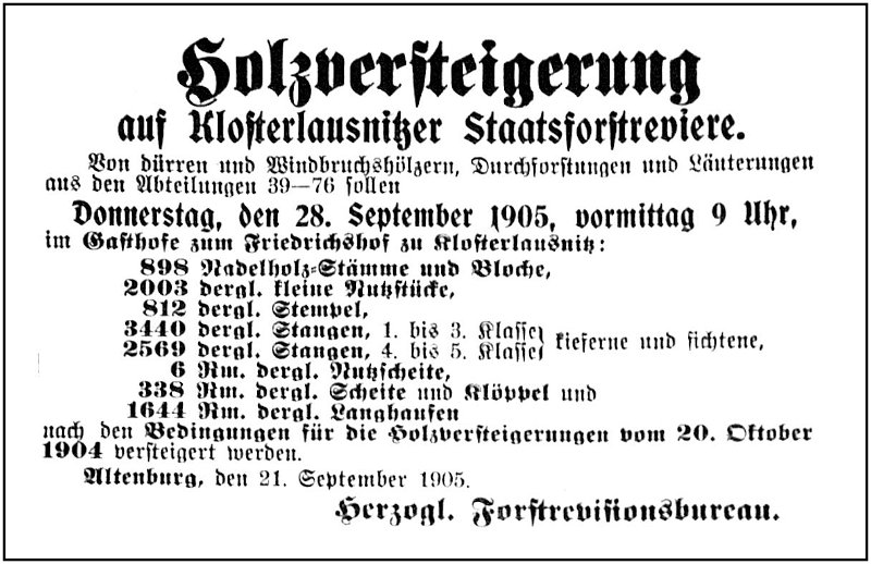 1905-10-28 Kl Holzversteigerung